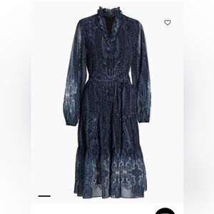 Kobi Halperin Navy Paisley Long-Sleeve Tiered Midi Dress